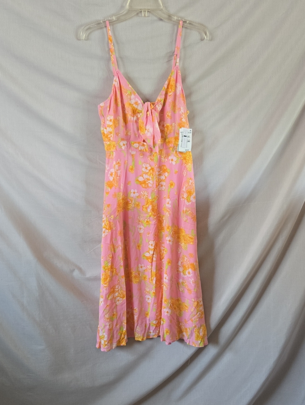 bp Pink and Yellow Floral Tie-Front Spaghetti-Strap Midi Dress